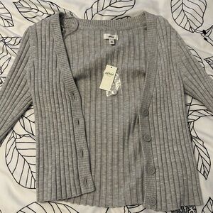 Aerie Light Grey Ribbed Button-Up Cardigan – NWT